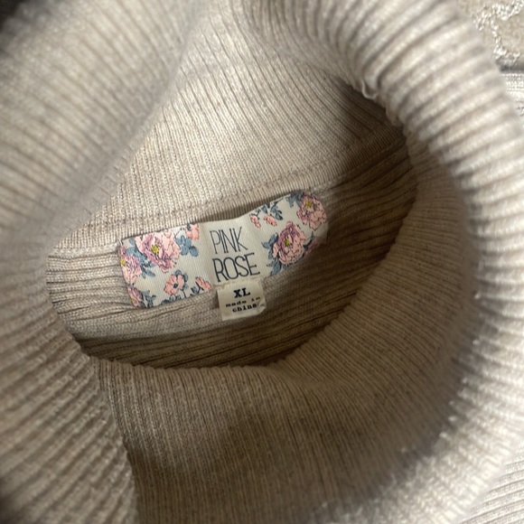 “Pink Rose” beige turtle-neck sweater. - Picture 2 of 2